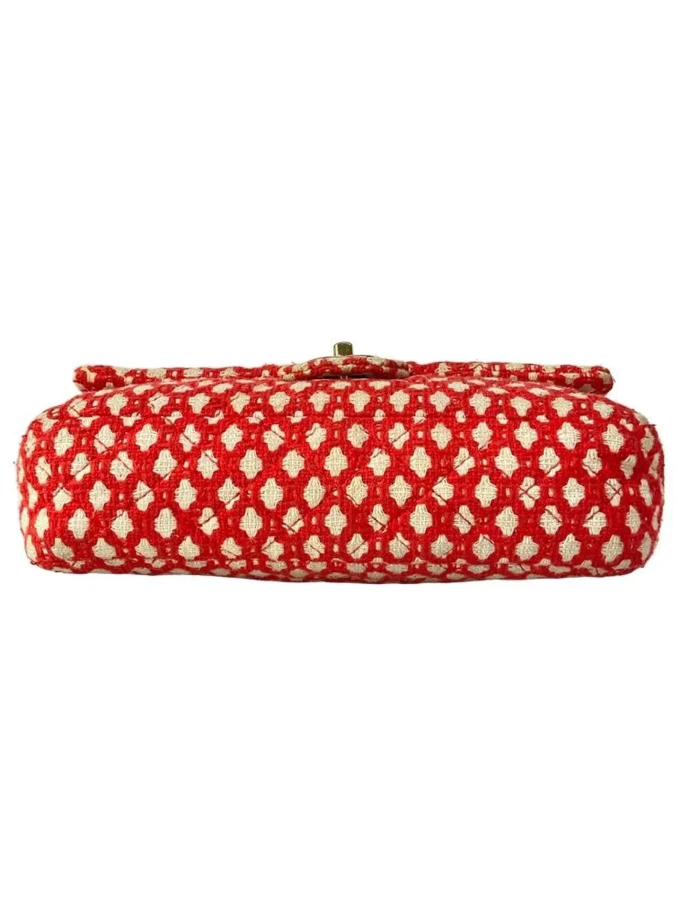 Chanel Shoulder Bag Double Flap Quilted Red Ivory Gold